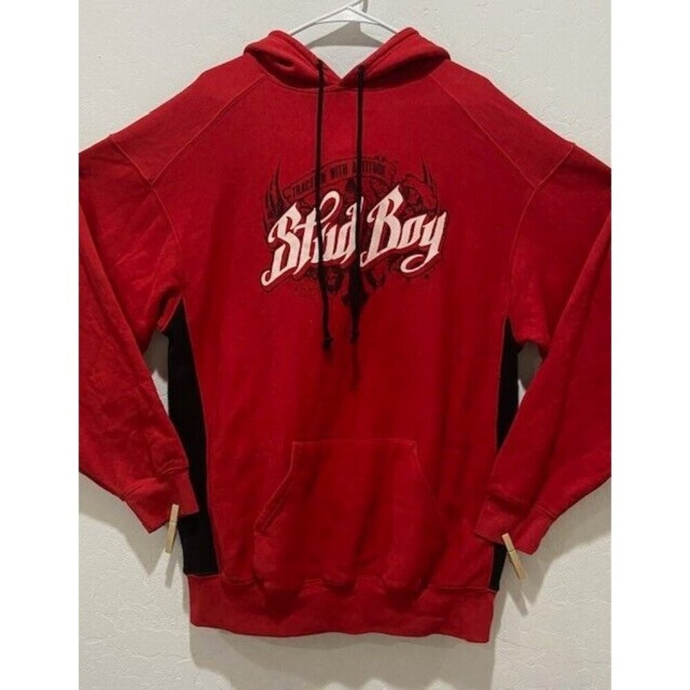 EUC Men's "Stud Boy" Drawstring Heavy Hoodie Size XL Long Sleeve Red